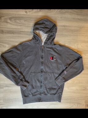 Champion Gray Zip-Up Hoodie with Logo